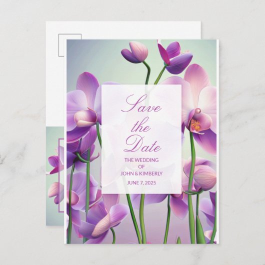 Lila Orchids Blumenzehen Rett Datum Postkarte (Vorne/Hinten)