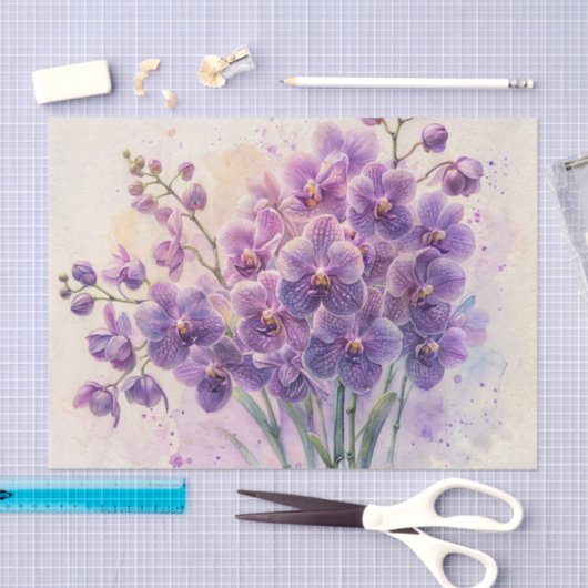 Lila Orchids Bouquet Wasserfarbe Seidenpapier (Handwerk)