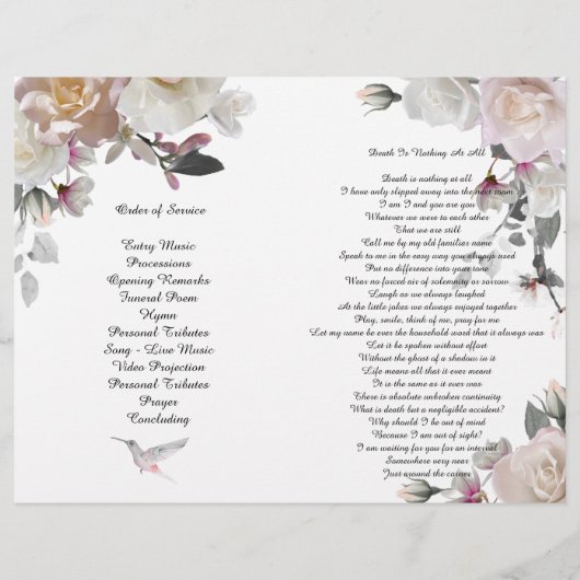 Lila Orchids Hummingbird Beerdigung Programm Flyer (Hinten)