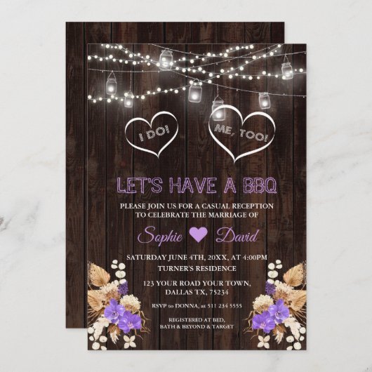 Lila Orchids Pampas Grass Lunaria Barn I DO GRILLE Einladung (Vorne/Hinten)