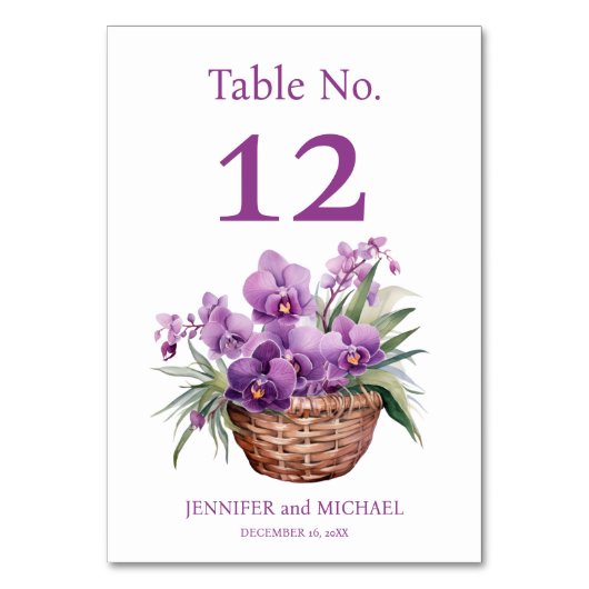 Lila Orchids Wasserfarbe Hochzeit Tischnummer (Vorderseite)