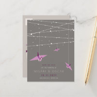 Lila Origami Paper Cranes - Asien Save the Date