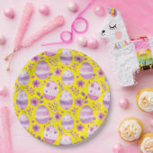 Lila Ostereier und Blume Muster gelb Pappteller (Party)