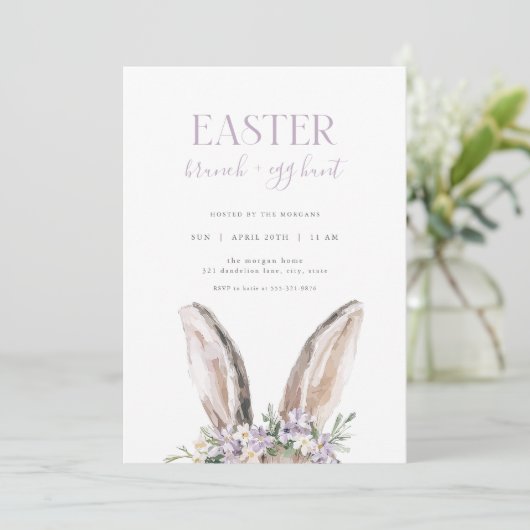 Lila Ostern Brunch & Egg Hunt Einladung (Stehend Vorderseite)