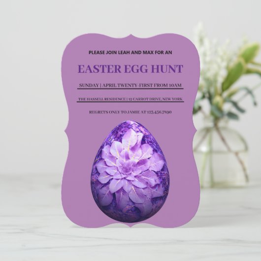 Lila Ostern Einfache Brunch Ei Jagd Einladung (Stehend Vorderseite)