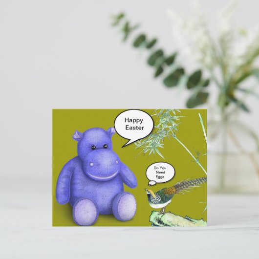 Lila Ostern-Flusspferd Feiertagspostkarte (Stehend Vorderseite)