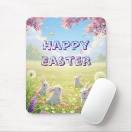 Lila Ostern Süße Weiße Hase Blumen Frühling  Mousepad