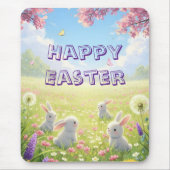 Lila Ostern Süße Weiße Hase Blumen Frühling  Mousepad (Vorne)