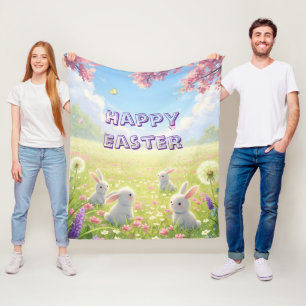 Lila Ostern Süße Weiße Hase Floral Frühling Fleecedecke