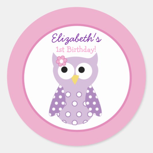 Lila Owl Girl Round Custom Gevor Sticker (Vorderseite)