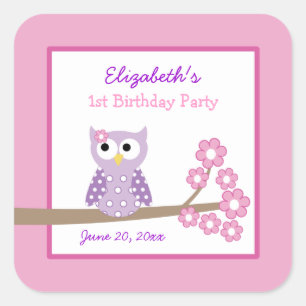 Lila Owl Girl Square Gefallen Sticker (6 große)