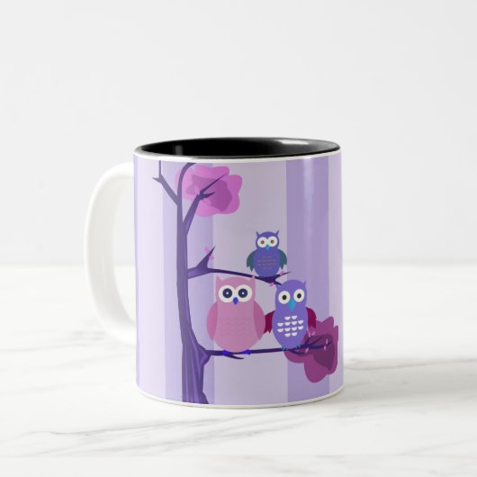 Lila Owls Zweifarbige Tasse (Vorderseite Links)