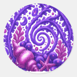 Lila Ozean-Spiral-Meeresmuschel-Fantasy-Kunst My Runder Aufkleber