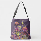 Lila Ozeankreaturen Tragetaschen Mit Langen Trägern (Rückseite)