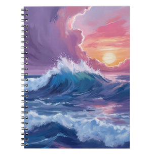 Lila Ozeanwellen Sonnenuntergang Aquarellmalerei Notizblock