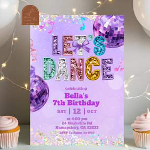 Lila Pailletten Glitter Lass uns tanzen Geburtstag Einladung
