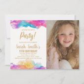 Lila Paint Birthday Einladungen mit Foto (Vorderseite)