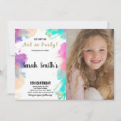 Lila Paint Birthday Einladungen mit Foto (Vorderseite)