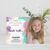 Lila Paint Birthday Einladungen mit Foto (Stehend Vorderseite)