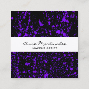 Lila Paint-Spritzer auf Schwarz Quadratische Visitenkarte