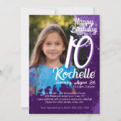Lila Paint Spritzer Foto 10. Geburtstag Einladung (Vorderseite)