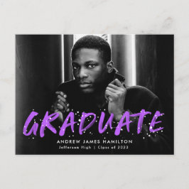 Lila Paint Spritzer Foto Graduation Party Einladungspostkarte
