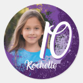 Lila Paint Spritzer Foto Sticker - Alter 10 (Vorderseite)