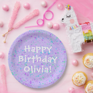 Lila Paint Spritzer Geburtstag Pappteller