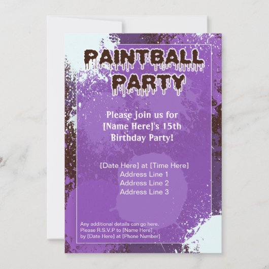 Lila Paintball-Party laden ein Einladung (Vorderseite)