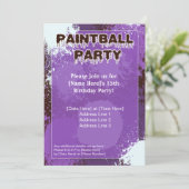Lila Paintball-Party laden ein Einladung (Stehend Vorderseite)