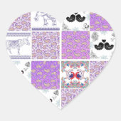 Lila Paisley Birds and Animals... Square Sticke Herz-Aufkleber (Vorderseite)
