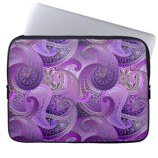 Lila Paisley Damask Muster Laptopschutzhülle (Vorderseite)