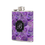 Lila Paisley Damask Muster mit Monogramm Flachmann (Links)