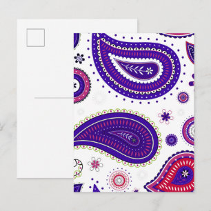 Lila Paisley, farbenfrohes Blumenmuster Postkarte