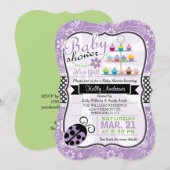 Lila Paisley Ladybug Theme Girl Baby Dusche Einladung (Vorne/Hinten)