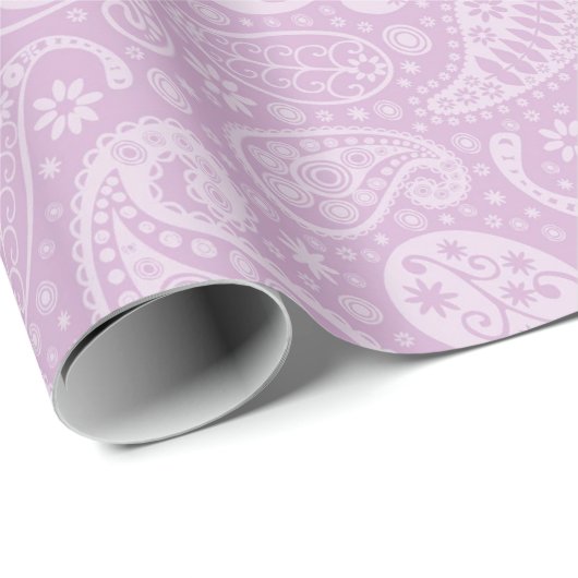 Lila Paisley mit Blumen Geschenkpapier (Rolleneckpunkt)