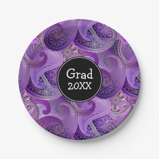 Lila Paisley-Muster-benutzerdefiniertes Party Pappteller (Vorderseite)