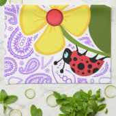 Lila Paisley-Muster; Marienkäfer Küchentuch (Gefaltet)
