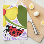 Lila Paisley-Muster; Marienkäfer Küchentuch (Viertel Falte)