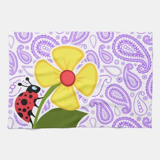 Lila Paisley-Muster; Marienkäfer Küchentuch (Horizontal)
