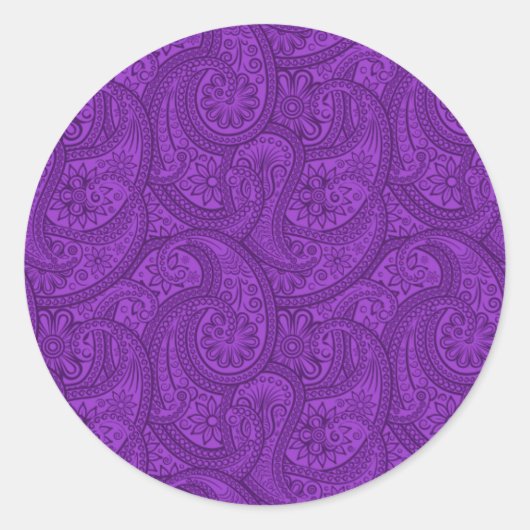 Lila Paisley Runder Aufkleber (Vorderseite)