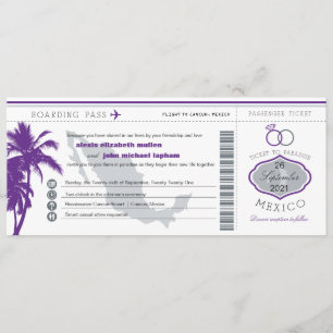 Lila Palme-Mexiko-Boarding-Durchlauf-Hochzeit Einladung