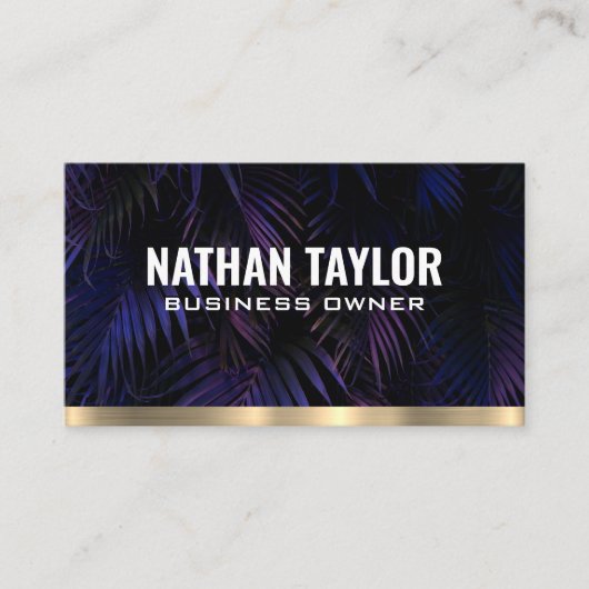 Lila Palmen | Gold Metal Trim Business Card Visitenkarte (Vorderseite)