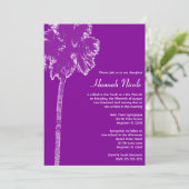 Lila Palmenbaum Tropical Bat Mitzvah Einladungen (Stehend Vorderseite)