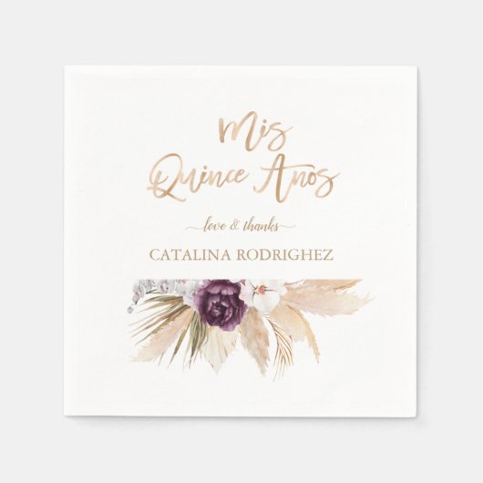 Lila Pampas Grass Quinceañera, weißer Orchid Serviette (Vorderseite)