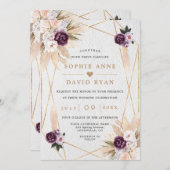 Lila Pampasgras auf einer Hochzeit Einladung (Vorne/Hinten)