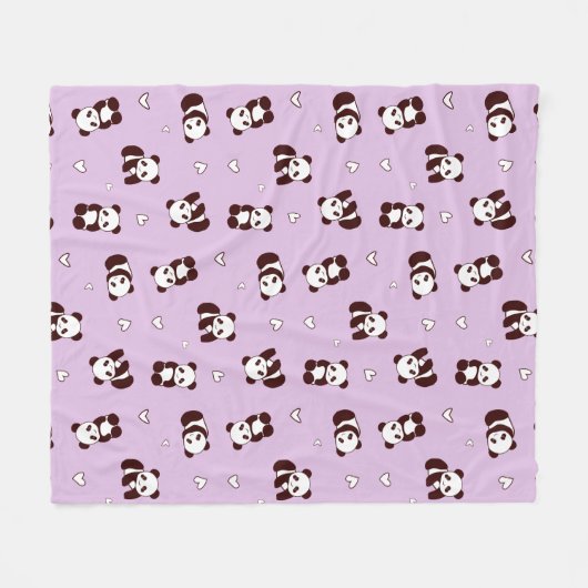 Lila Panda Heart Fleece Blanket (Vorderseite (Horizontal))