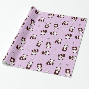 Lila Panda Herz Wrapping Paper Geschenkpapier