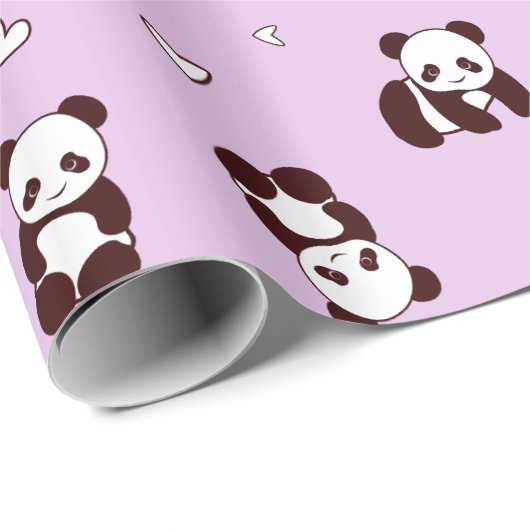 Lila Panda Herz Wrapping Paper Geschenkpapier (Rolleneckpunkt)