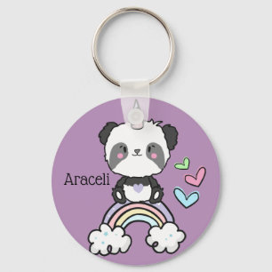 Lila Panda Unicorn auf Rainbow Personalisiert Schlüsselanhänger